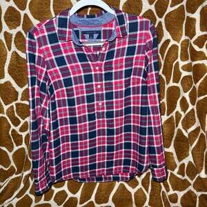 Tommy Hilfiger Plaid Henley Blouse